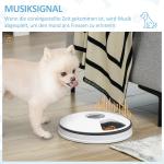 Automatisk Foderautomat för Husdjur, Programmerbar Matare med 6 Fack, LCD-Display och Timer för Katt och Hund, Vit/Grå