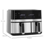 Airfryer 2700 W med 8 Inställningar, Svart + Silver, 41,8 x 39,2 x 31,1 cm