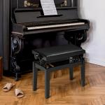 Justerbar Pianopall i Konstläder, Bekväm Pianobänk med Förvaring, Ergonomisk Sittplats för Musiker, Svart, 63 x 33 x 45-56 cm