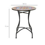 Mosaikbord för Trädgård, Runt Bistrobord med Keramikplatta, Dekorativt Sidobord för Balkong och Terrass, Röd/Blå/Vit, 60 cm