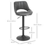 Barstolar Köksstolar Set om 2 Grå av Läderlook och Metall för Kök och Bar Höjdjusterbara Svängbara med Fotstöd Modern Design 44 x 49 x 90-110 cm