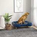 Hundsäng Hundsoffa Mörkblå av Polyester och Trä för Hundar Hundkorg med Träben Bekväm Sovplats Modern Design 96 x 66 x 24 cm