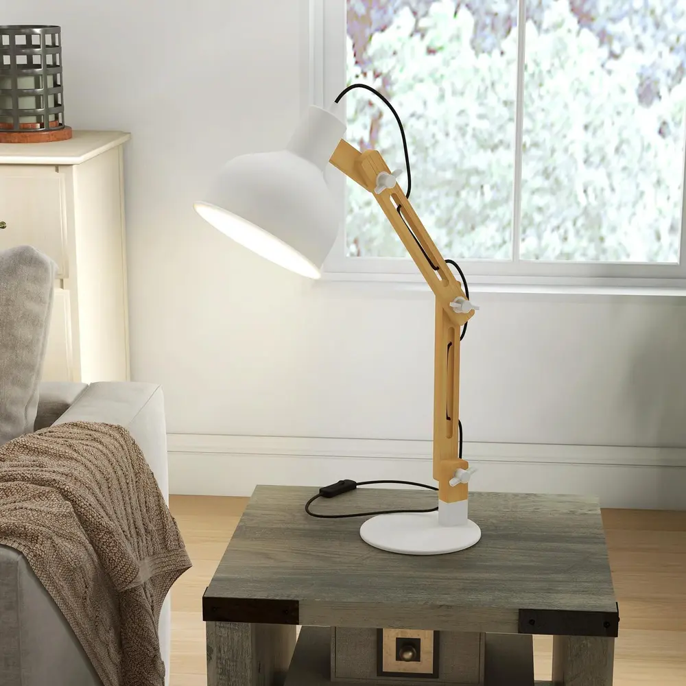 Skrivbordslampa Bordslampa Vit Natur av Bambu och Metall