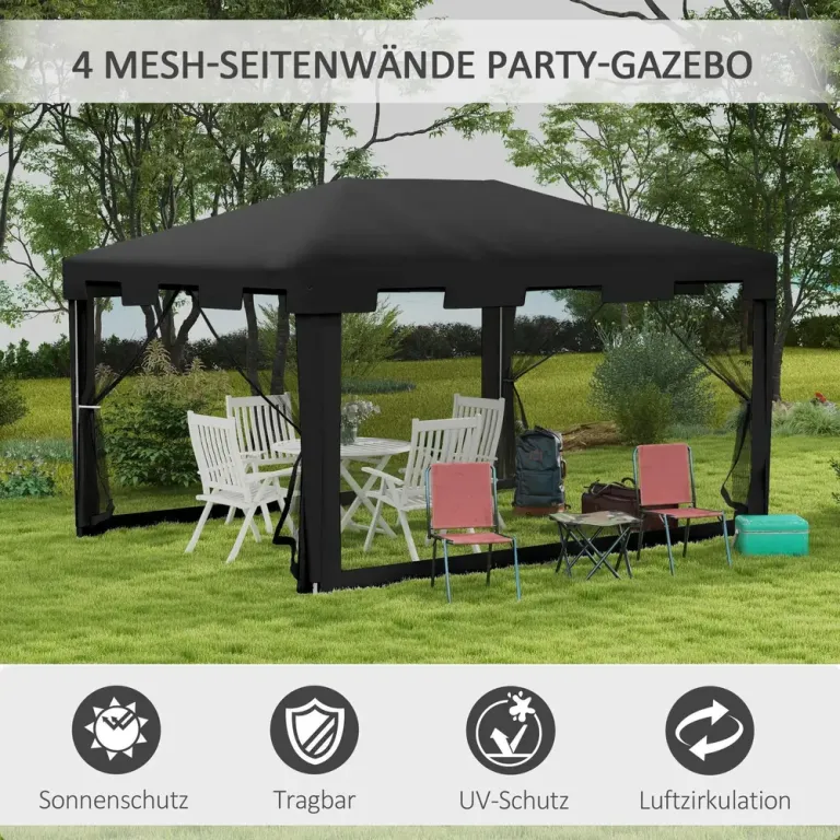 Gazebo Partytält Mörkgrå av Metall och PE 4 x 3 m