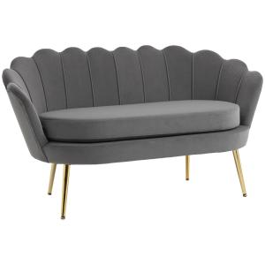 2-Sitsig Soffa i Sammet, Rymlig Loungesoffa med Mjuka Kuddar, Elegant Tygsoffa för Vardagsrum, Grå, 133 x 63 x 75 cm