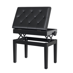 Höjdjusterbar Pianopall med Dolt Förvaringsutrymme, Konstläderkudde, Keyboardbänk för Klaviatur, 54,5 x 33 x 48–58 cm, Svart