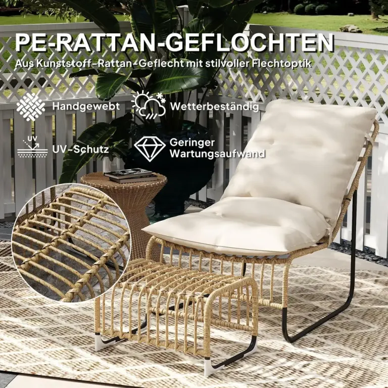 Rottingstol Trädgårdsstol med Fotpall Natur av Rotting Ve