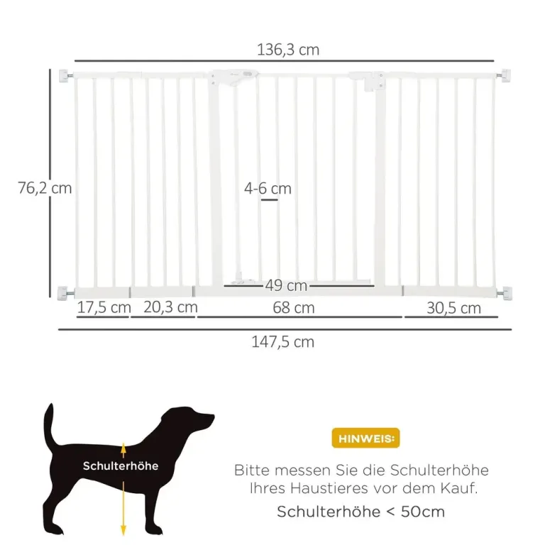 Hundgrind Vit av Metall för 74-147,5 cm