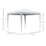 Paviljong 2,7 x 2,7 m, Rektangulär, Vattenavvisande, Vintertät, Partytält för Camping och Trädgård, Vit