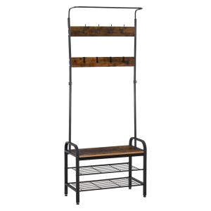Klädställ med Skoställ, 8 Krokar, 2 Hyllor, MDF, Svart, 72 x 34 x 185 cm