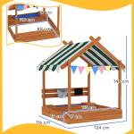 Sandlåda Träsandlåda med Tak Orange av Trä för Barn 3-7 År Lekstuga med Sittplats och Bräda 124 x 116 x 146 cm