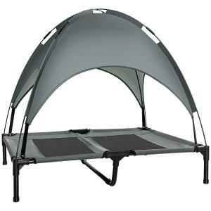 Andningsbar Hundsäng med Kapell Tafttyg för Mysig Sovplats Grå 92 X 76 X 90 Cm
