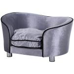 Hundsoffa Massivt Granträ Upphöjd Hundbädd med Tvättbar Dyna Ljusgrå Plysch 69 X 49 X 38 Cm