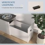 Hundskål Foderstation Vit av Trä och Rostfritt Stål för Stora Hundar med Förvaringsutrymme och 2 Skålar Upphöjd Matplats 2 l