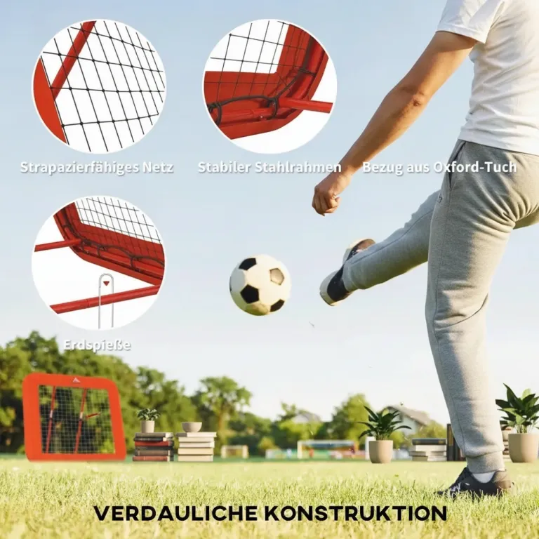 Rebounder Fotbollsnät Röd av Metall och Nät för Bollsport