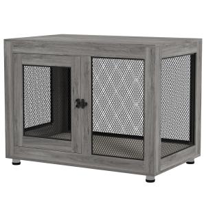 Hundbur Hundlåda Grå av Metall för Stora Hundar Låsbar Bur med 2 Dörrar och Tvättbar Kudde 94 x 60 x 71,5 cm