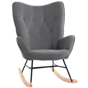 Gungstol i Sammet med Stålram, Bekväm Vilostol med Hög Rygg, Modern Design för Vardagsrummet, Grå