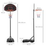 Flyttbar Basketkorg för Barn, Höjdjusterbart Basketställ på Hjul, Robust Konstruktion för Utomhuslek, Svart, 195-250 cm