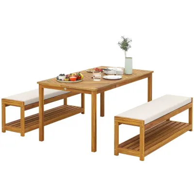 3-delat Trädgårdsmöbelset med Matbord 150x85x75 cm