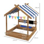 Sandlåda Lekstuga Brun av Trä för Barn 3-7 År Sandlåda med Tak Sits och Bräda Trädgårdslek 124 x 116 x 146 cm