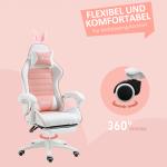 Ergonomisk Gamingstol med Svankstöd, Fotstöd och Bunny Ears-kudde, Rosa