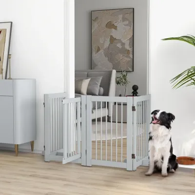 Fristående Hundgrind i Trä 4 Paneler Ljusgrå 75 cm