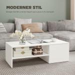 Soffbord Justerbart Vit Spånskiva och Metall för Vardagsrum Utfällbart Bord med Dold Förvaring Smart Design och Multifunktionell Möbel