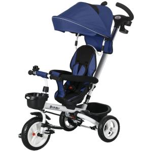 Trehjuling Barncykel Vit av Metall och Plast för Barn 1-5 År 6-i-1 med Push-Bygel och Solskydd Balanscykel 25 kg