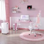 Ergonomisk Gamingstol med Svankstöd, Fotstöd och Bunny Ears-kudde, Rosa