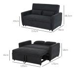 Bäddsoffa Hopfällbar 2-Sits med Sovfunktion Justerbar Vinkel Tygsoffa för Vardagsrum Svart 148 X 82 X 89 Cm
