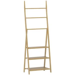 Badrumshylla med 3 Våningar och Handdukshängare för Badrum Hållbar och Ergonomisk Natur Bambu i A-formad Design