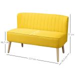 2-Sitsig Soffa i Gult Tyg, Modern Loungesoffa med Träben, Färgglad Inredningsdetalj för Vardagsrum, Gul, 117 x 56,5 x 77 cm