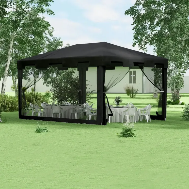 Gazebo Partytält Mörkgrå av Metall och PE 4 x 3 m