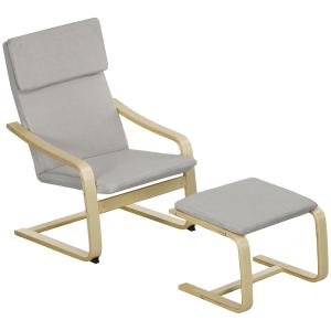 Fåtöljset Relaxstol Ljusgrå av Linne och Eukalyptus för Vardagsrum Set med 2 Fåtöljer med Pall och Armstöd 66,5 x 80 x 99 cm