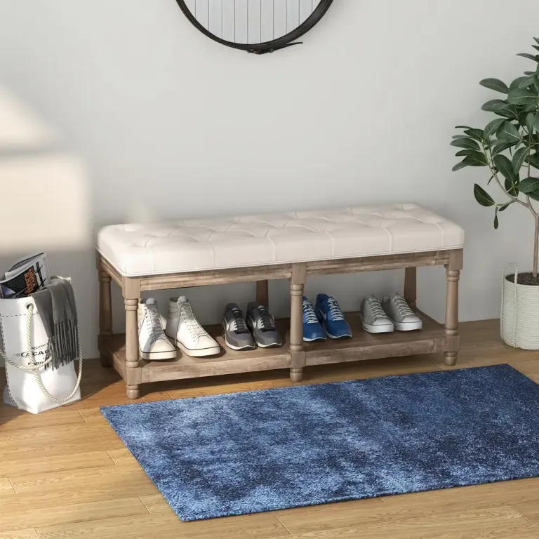 Skobänk Skoställ Kräm av Linnelook och Trä 115 x 40 x 48 cm