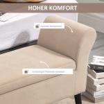 Stoppad Förvaringsbänk med Armstöd, 46 cm Sitthöjd, Sammetspolyester, Beige, 111,5 x 41 x 65 cm