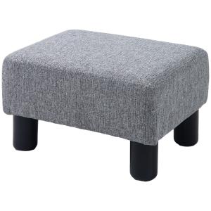 Fotpall Ottoman Grå av Linne och Trä för Vardagsrum och Hall Rektangulär Stoppad Pall Lastkapacitet upp till 150 kg Robust