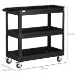 Verkstadsvagn Verktygsvagn med 3 Hyllplan Svart av Stål för Garage och Verkstad Vagn med Handtag 150 kg 83 x 35,3 x 76 cm