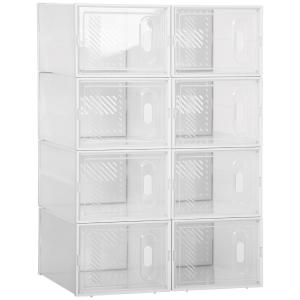 Skoförvaring med 8 Fack, Modulärt Skoskåp i Plast, Transparent Förvaring för Skor och Accessoarer, Transparent, 25 x 35 x 19 cm