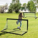 Fotbollsmål 2-Pack Hopfällbara Minimål Stål och Tetrolon för Trädgård och Lekplats Svart 186 X 90 X 89 Cm