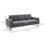 Soffa 3-Sits Tygsoffa med Kudde och Armstöd Linne Elegant för Vardagsrum Mörkgrå 200 X 82 X 78 Cm