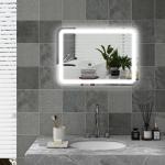 Kleankin Badrumsspegel LED Spegel Silver av Glas för Badrum med 3 Ljusfärger och Touchknapp Anti-Dim 50 x 70 cm