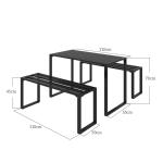 Utemöbler Set 3 Delar Festset Sittgrupp med Bord och 2 Bänkar Svart Metall 110 X 55 X 70 Cm