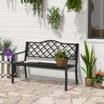 Trädgårdsbänk i Gjutjärn, Klassisk Parkbänk för 2 Personer, Robust Utemöbel med Ryggstöd, Svart, 128 x 58,5 x 89 cm