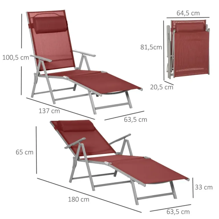 Solstol Balkongstol Vinröd 137 x 63,5 x 100,5 cm
