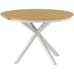 Trädgårdsbord med Kryssben och Lattdesign för Balkong och Uteplats Hållbar och Väderbeständig Teak och Aluminium Diameter 118 cm för Trädgård