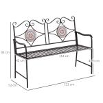 Trädgårdsbänk med Mosaik, Dekorativ Parkbänk med Ryggstöd i Metall, Robust Utemöbel för Trädgård, Brun, 121 x 52 x 93 cm, 220 kg