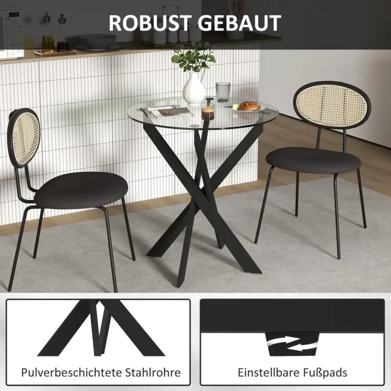 Matbord Runt Bord Svart Transparent 70 x 75 cm