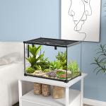 Glasterrarium för Reptiler, Rymlig Matningslåda med Metallnät, Säkert Hem för Reptiluppfödning, Transparent, 50 x 30 x 35 cm