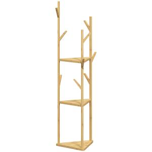 Klädhängare i Bambu med 9 Krokar och 3 Hyllor, Naturligt
